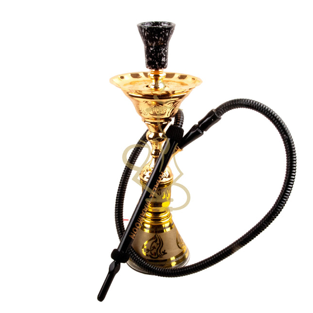 Front view of Khalil Mamoon Ice Eidco Gold 21" Hookah showcasing its gold finish and ornate design.