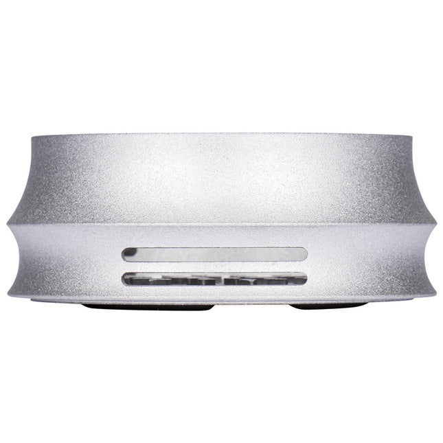 Profile view of the ONMO HMD Silver, highlighting the sandblasted aluminium surface and ventilation slots