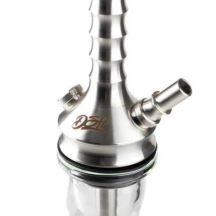 Close-up of DSH Wave Hookah stainless steel base and connectors
