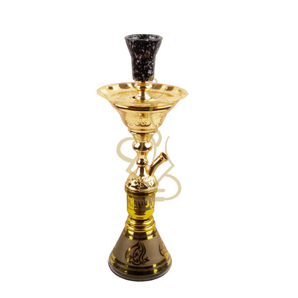 Khalil Mamoon Ice Eidco Gold 21" Hookah without the hose, showing the full gold body and black clay bowl.