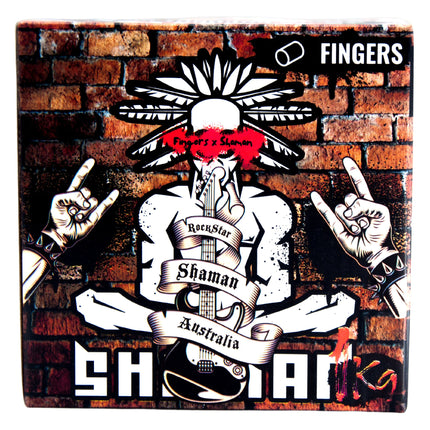 Rockstar themed Shaman Fingers Coconut Charcoal packaging with skeletal figure and guitar