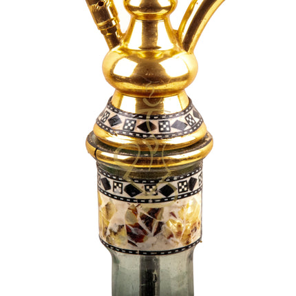 Detailed view of the stem and gold accents of the Khalil Mamoon Gold Ball Sadaf Hookah