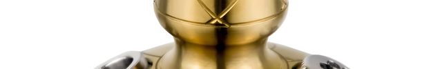 Detailed view of the gold stem and hose connector on the Hoob Go On Gold Hookah
