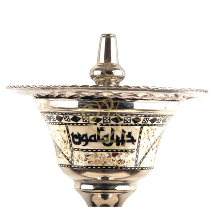 Side view of Khalil Mamoon OMDA SADAF Ice Hookah with the bowl in place