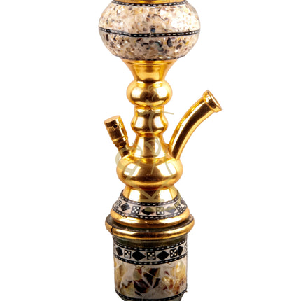 Close-up of the upper stem of the Khalil Mamoon Gold Ball Sadaf Hookah with detailed craftsmanship