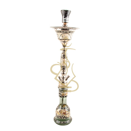 Angled view of Khalil Mamoon OMDA SADAF Ice Hookah showing the bowl and full stem