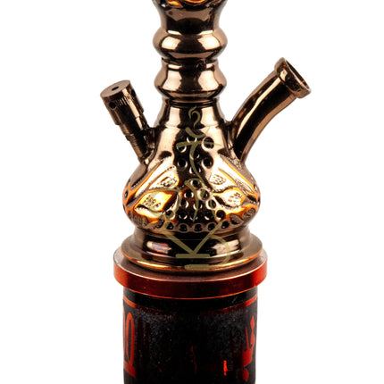 Close-up of Khalil Mamoon 1566 Oxide Mismatch Hookah Neck with Brass Detailing