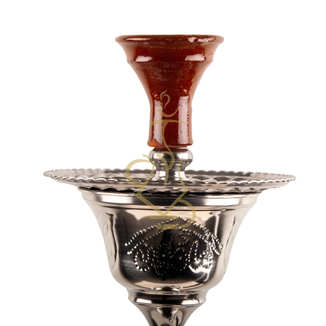 Close-up of Khalil Mamoon Ice Shareef Silver Hookah Base Neck with Decorative Design