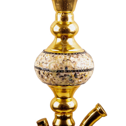 Full view of the Khalil Mamoon Gold Ball Sadaf Hookah with a gold bowl