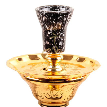 Close-up of the Khalil Mamoon Ice Eidco Gold 21" Hookah base with decorative gold patterns.