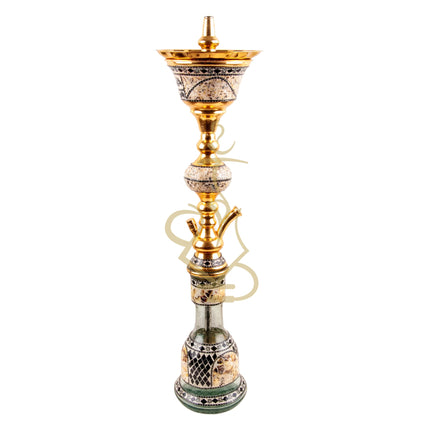 Close-up of the tray area on the Khalil Mamoon Gold Ball Sadaf Hookah with detailed gold accents