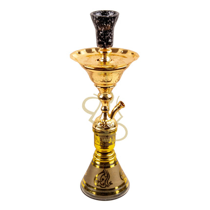 Full view of Khalil Mamoon Ice Eidco Gold 21" Hookah standing alone, highlighting its complete gold body and design.