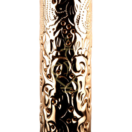 Close-up of stem engraving on Khalil Mamoon Ice Dana Gold Hookah, artistic detail