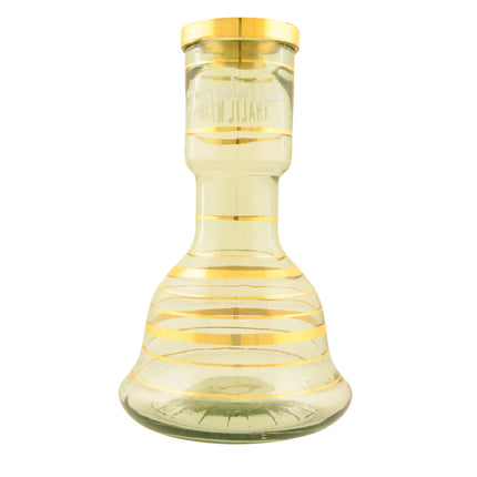 Alternate angle of the glass base with gold stripes