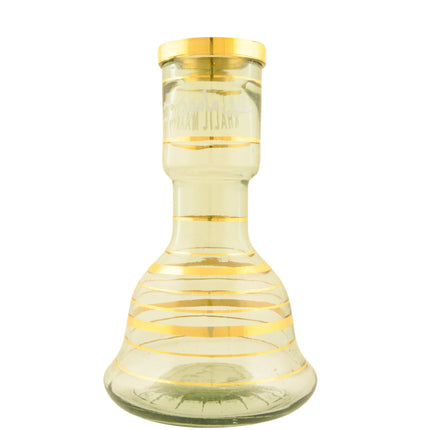 Alternate view of the glass base with gold accents