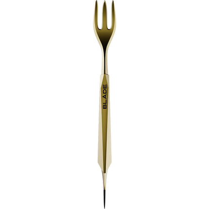 Angled View of Blade Hookah's Gold Fork Blade - Premium Shisha Tool