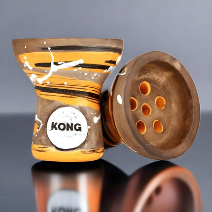 Kong Turkish Boy Orange Hookah Bowl side view highlighting the detailed clay craftsmanship and orange patterns.