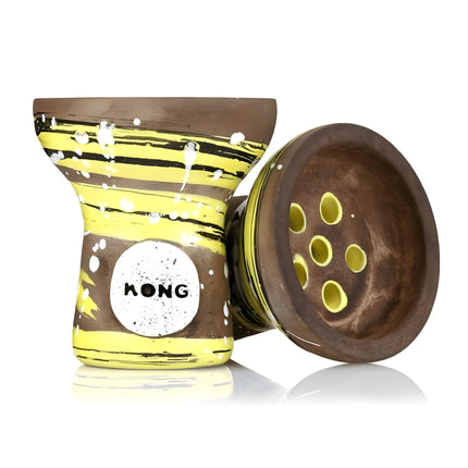 Front view of Kong Turkish Boy Yellow Hookah Bowl, showcasing unique yellow pattern and ceramic design.