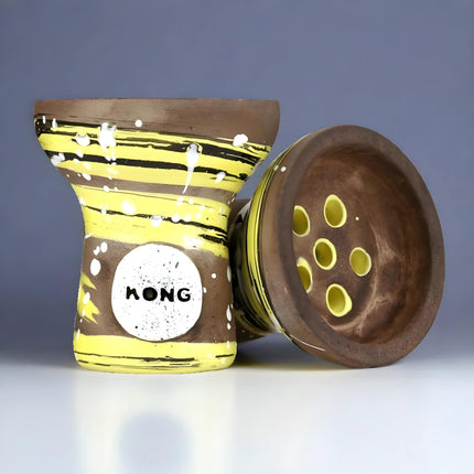 Side view of Kong Turkish Boy Yellow Hookah Bowl, highlighting its vibrant yellow stripes and sturdy ceramic construction.