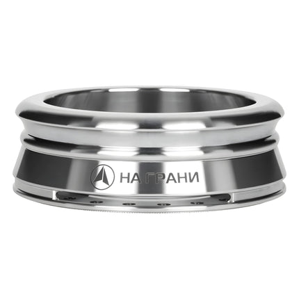 Na Grani Stainless Steel HMD 'On The Edge' - Premium Hookah Heat Management Device by The Premium Way, showcasing sleek stainless steel design and brand logo for enhanced hookah sessions.