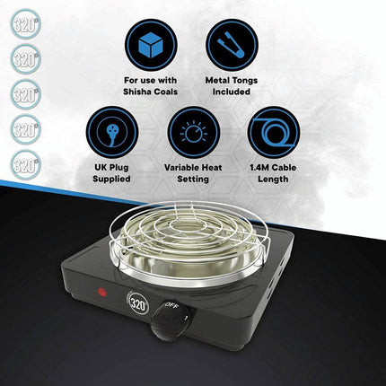 320° - 320º Electric Charcoal Burner Set: 1000W with Grid & Tongs - The Premium Way